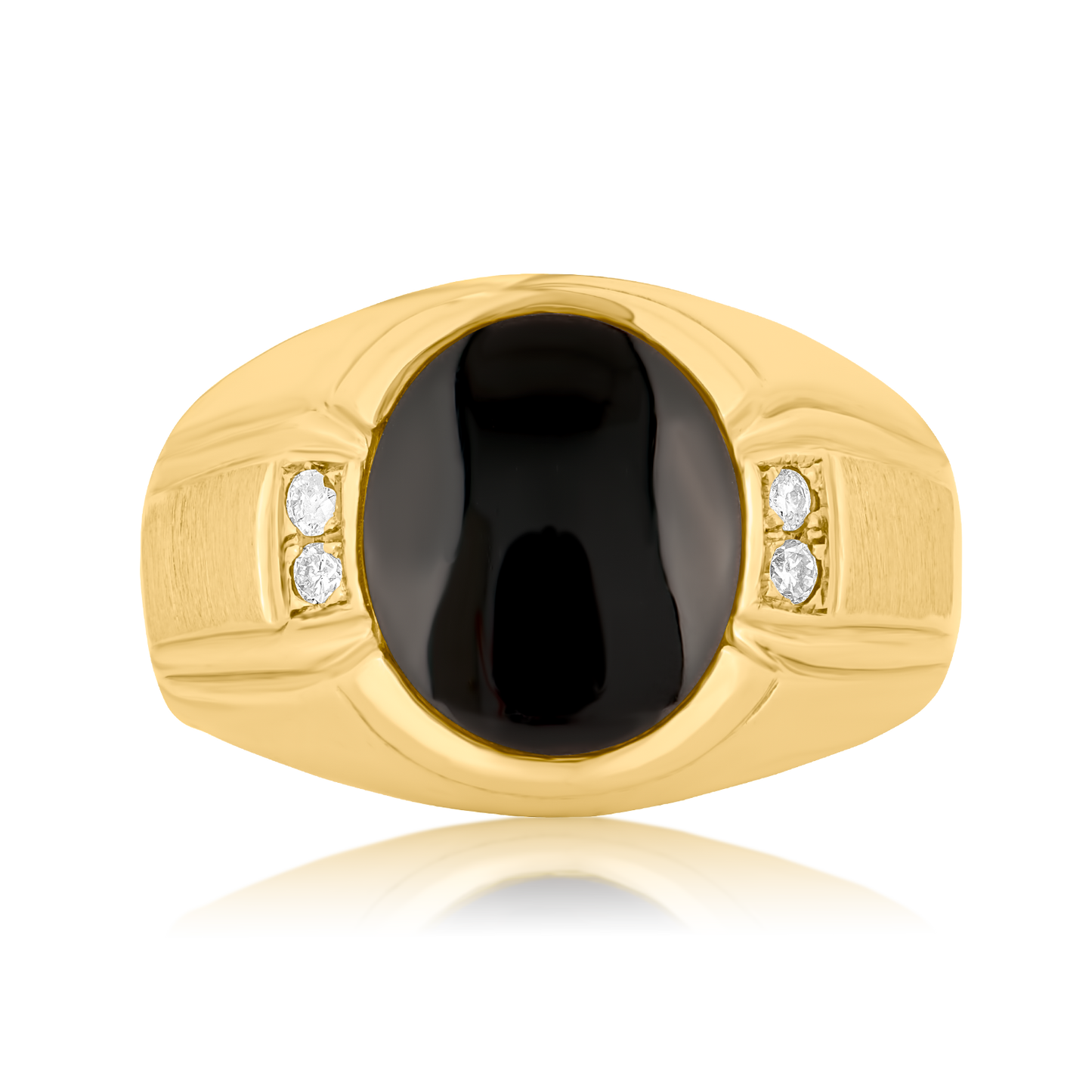 18K Yellow Gold Onyx Men's Ring with Diamonds