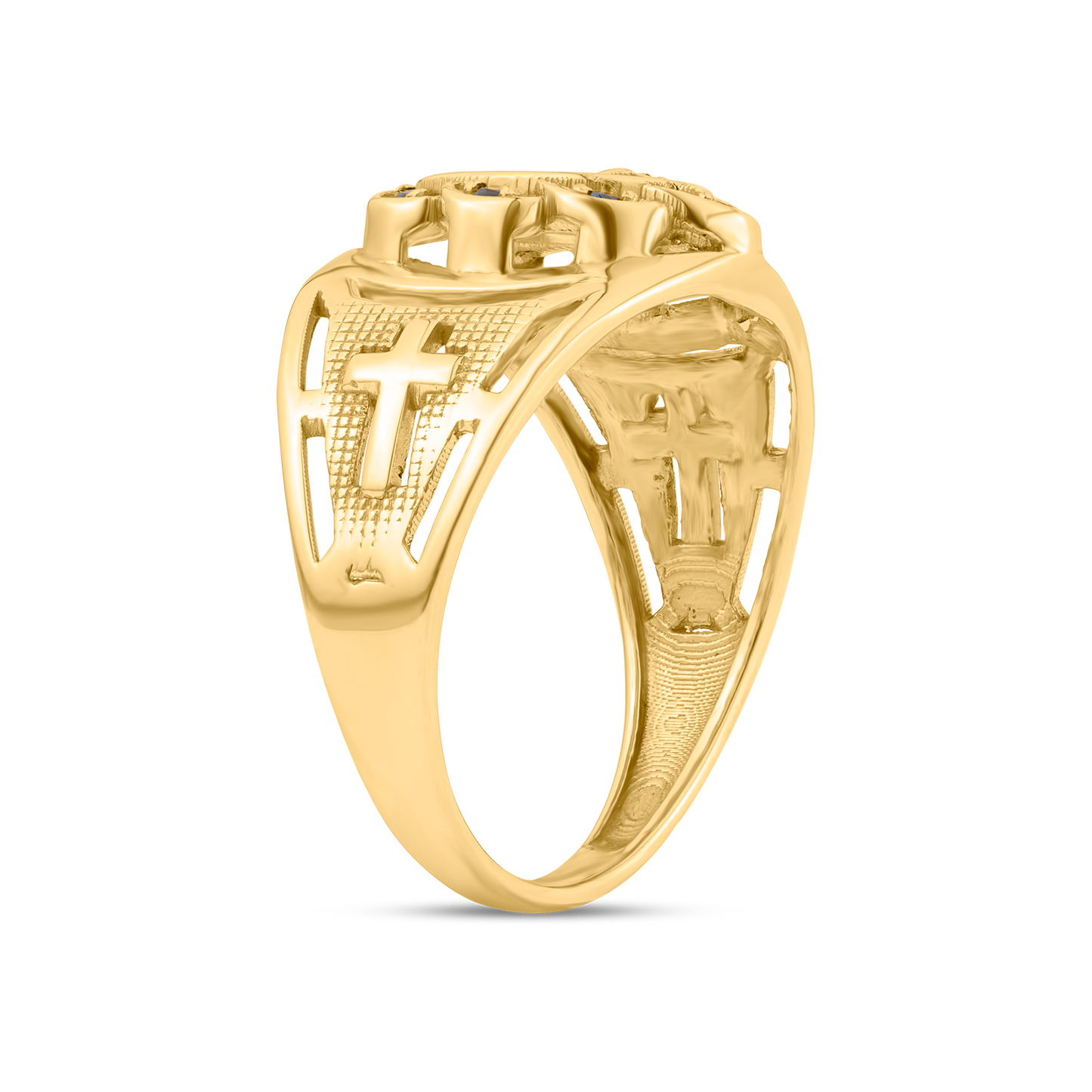 Anel Nossa Senora Aparecida com CZs em Ouro 18K Amarelo