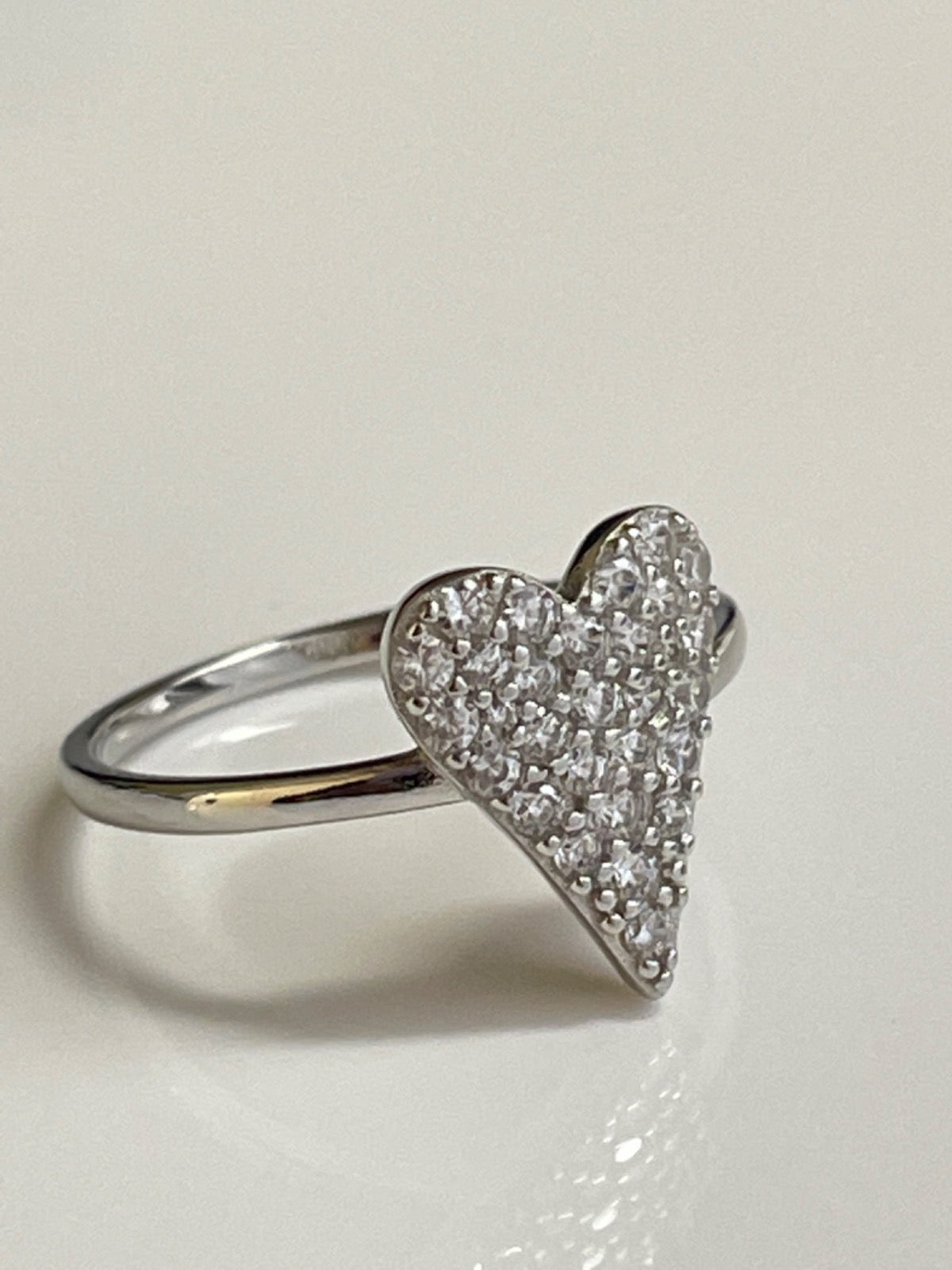 White Silver Heart Ring with CZ