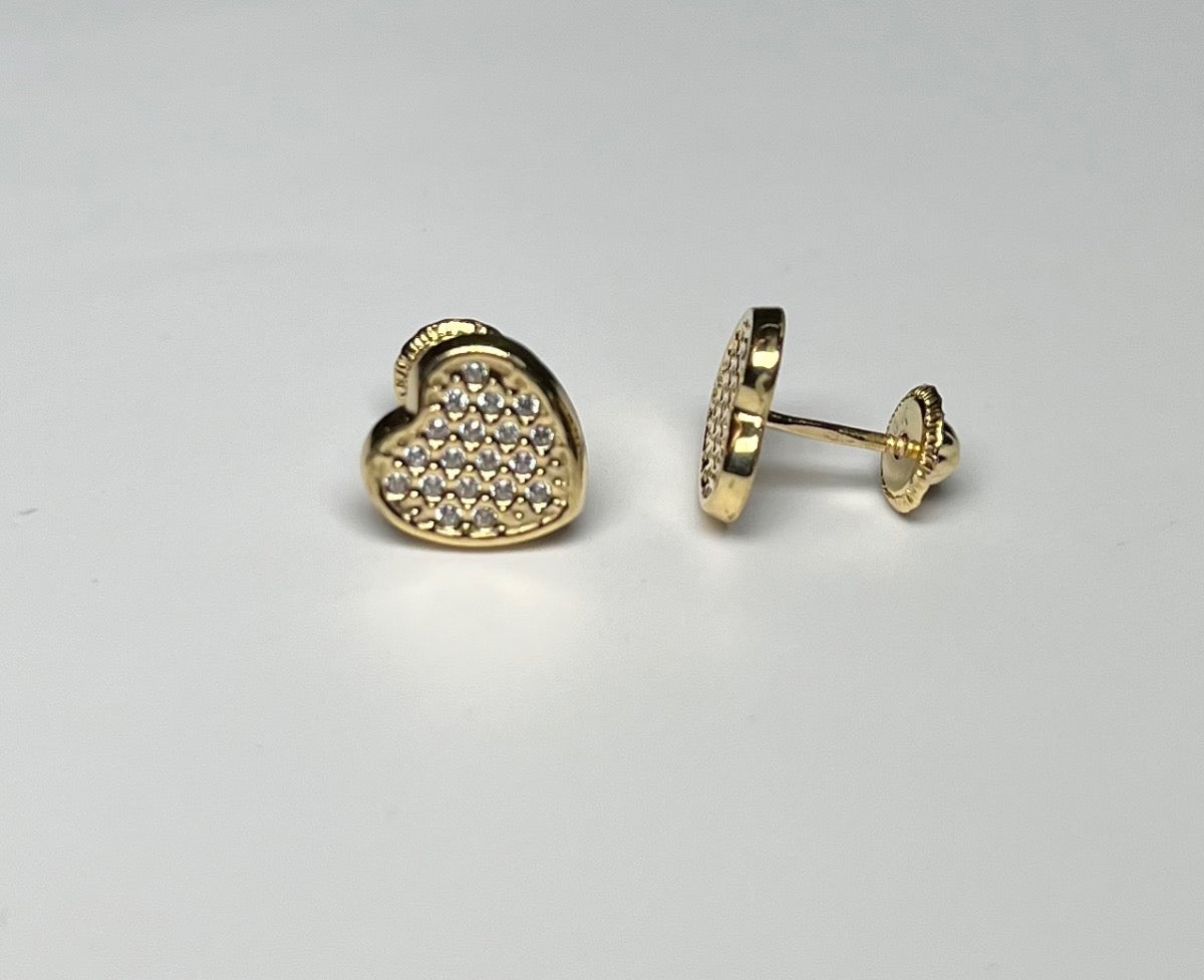 18K Yellow Gold Heart Earring with CZ