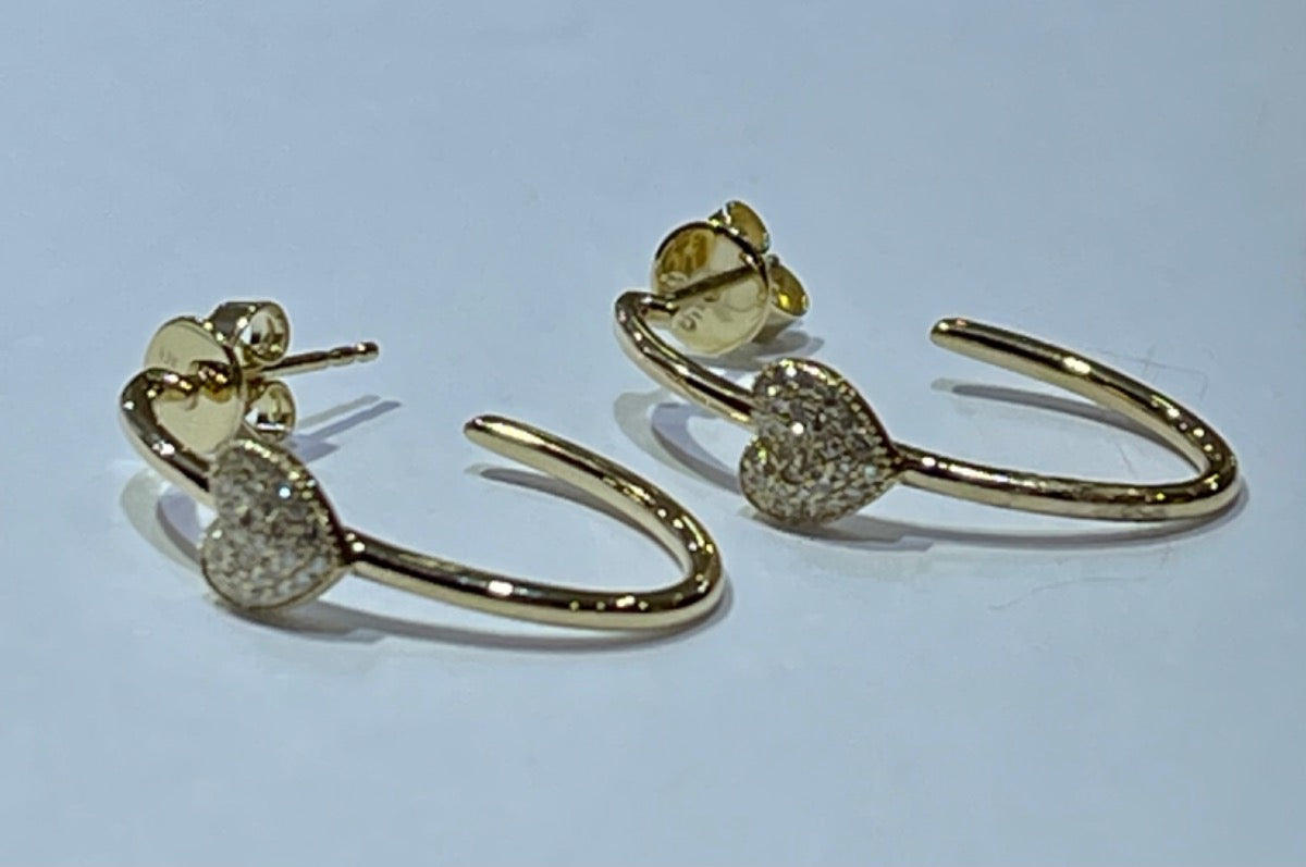 14K Yellow Gold Heart Earring with Diamond