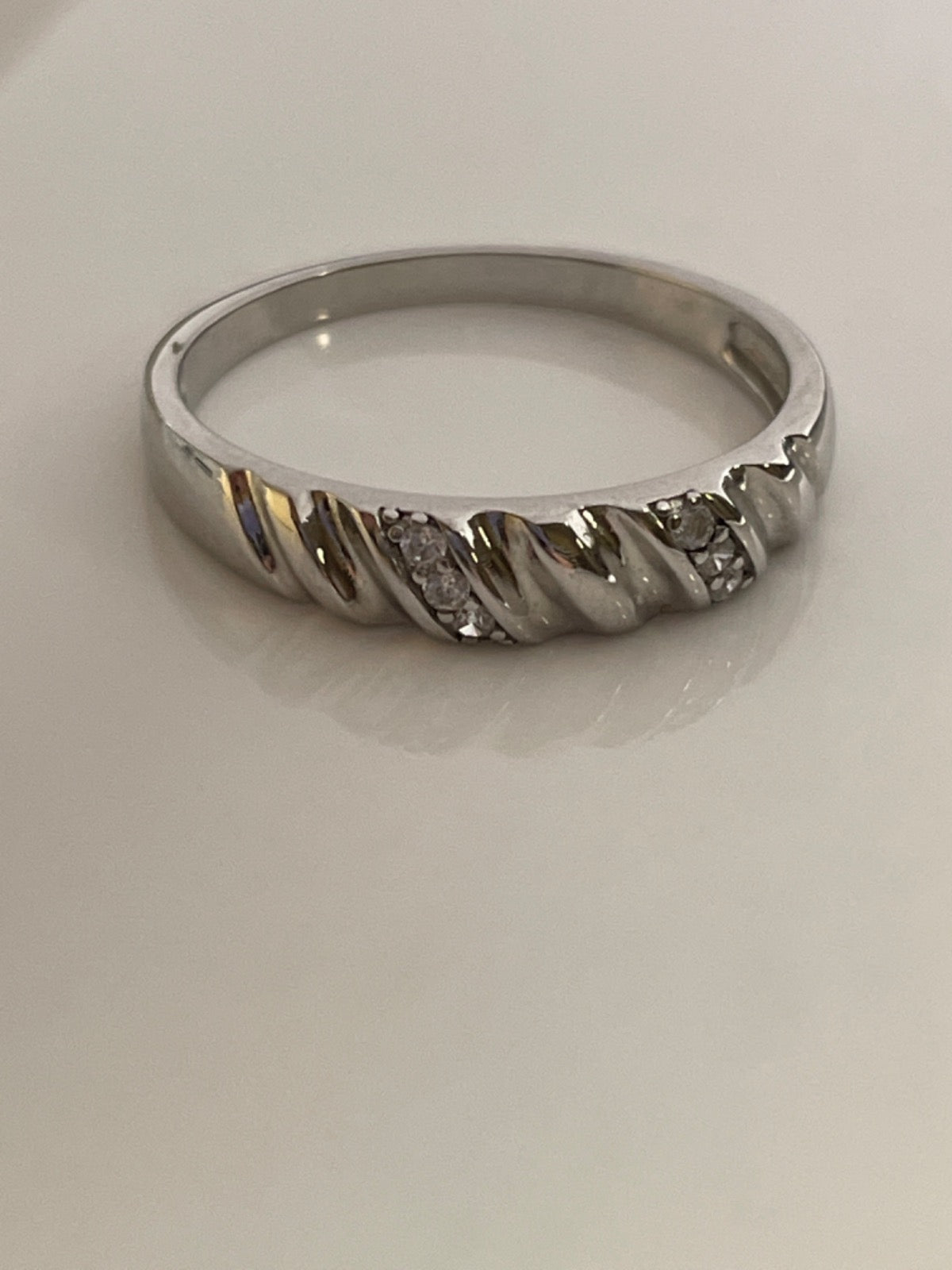 Silver Wedding Band with CZ