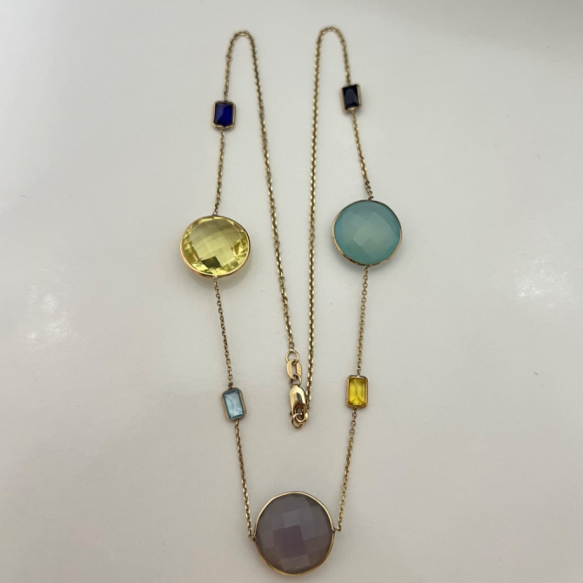14K Yellow Gold Charm Necklace Set with Citrine and Amethyst