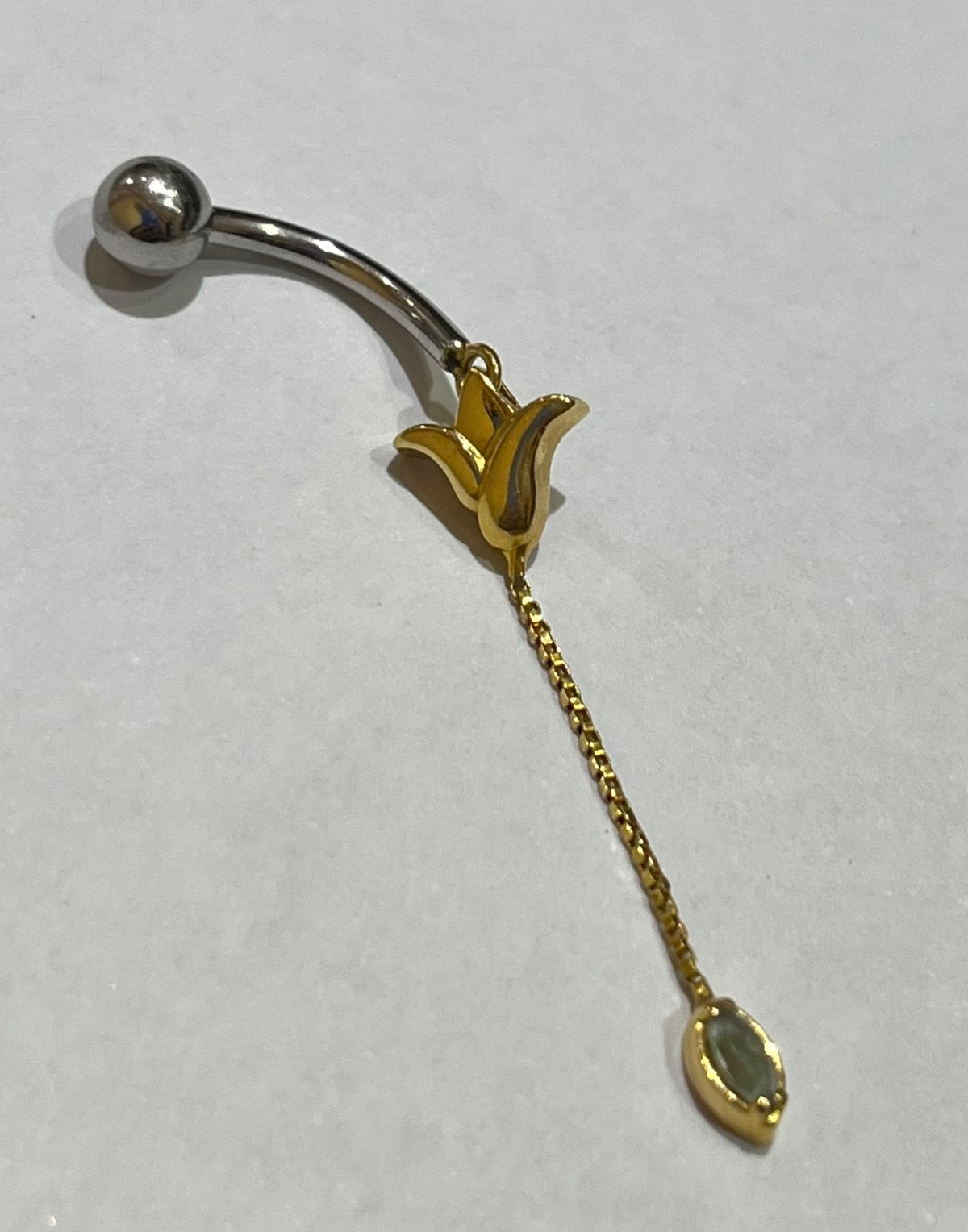 18K Two-Tone Gold Belly But Piercing with CZ