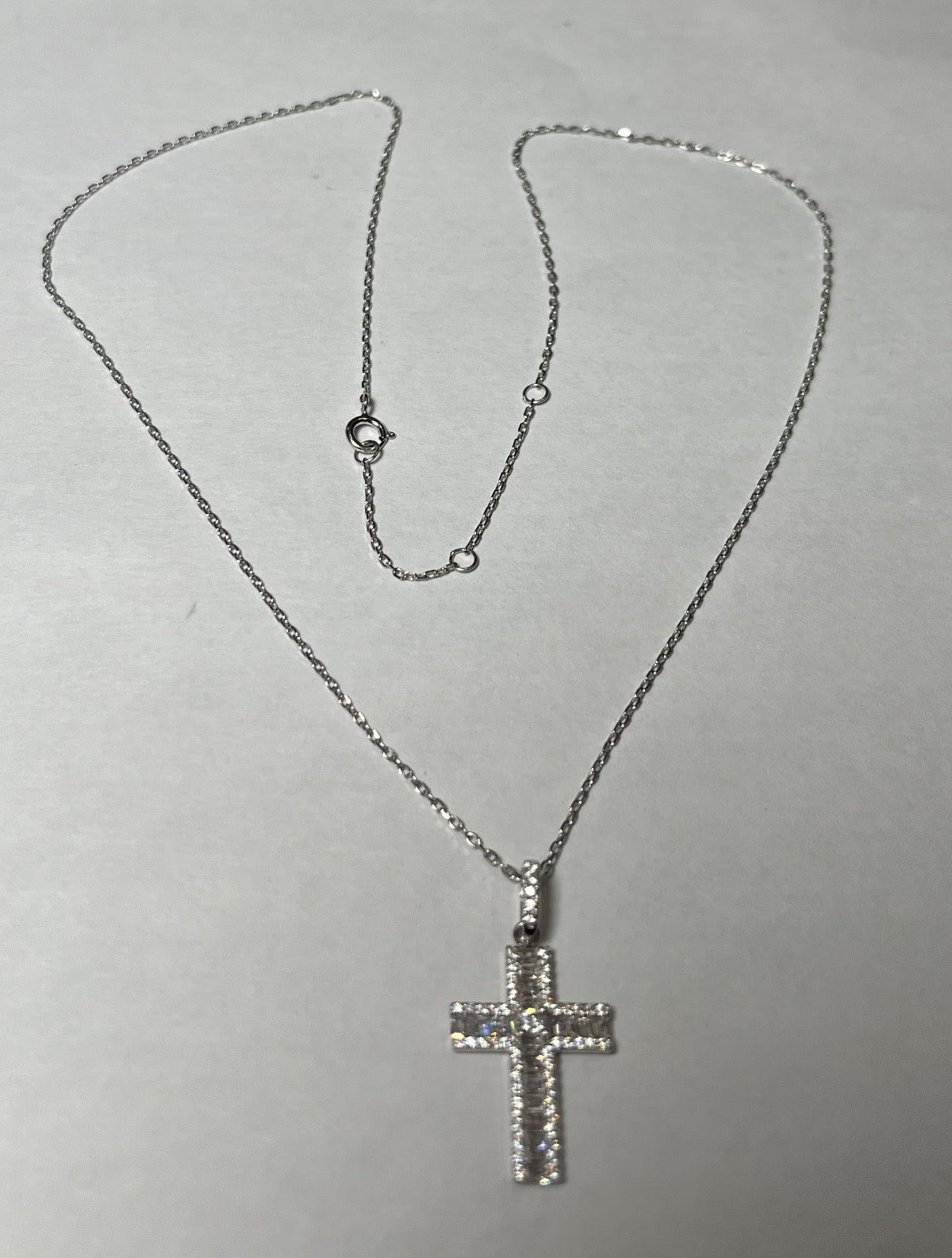 Silver Cross Charm Necklace Set with CZ