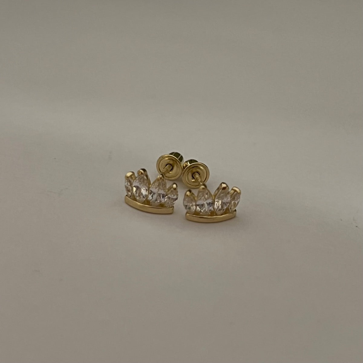 14K Yellow Gold Crown Earring with CZ