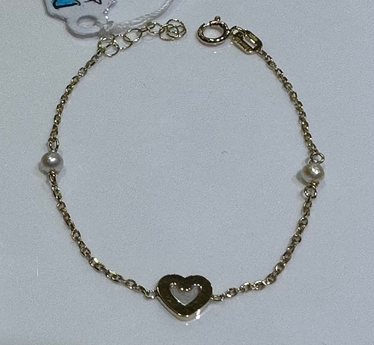 14K Yellow Gold Heart Baby Bracelet with Pearl