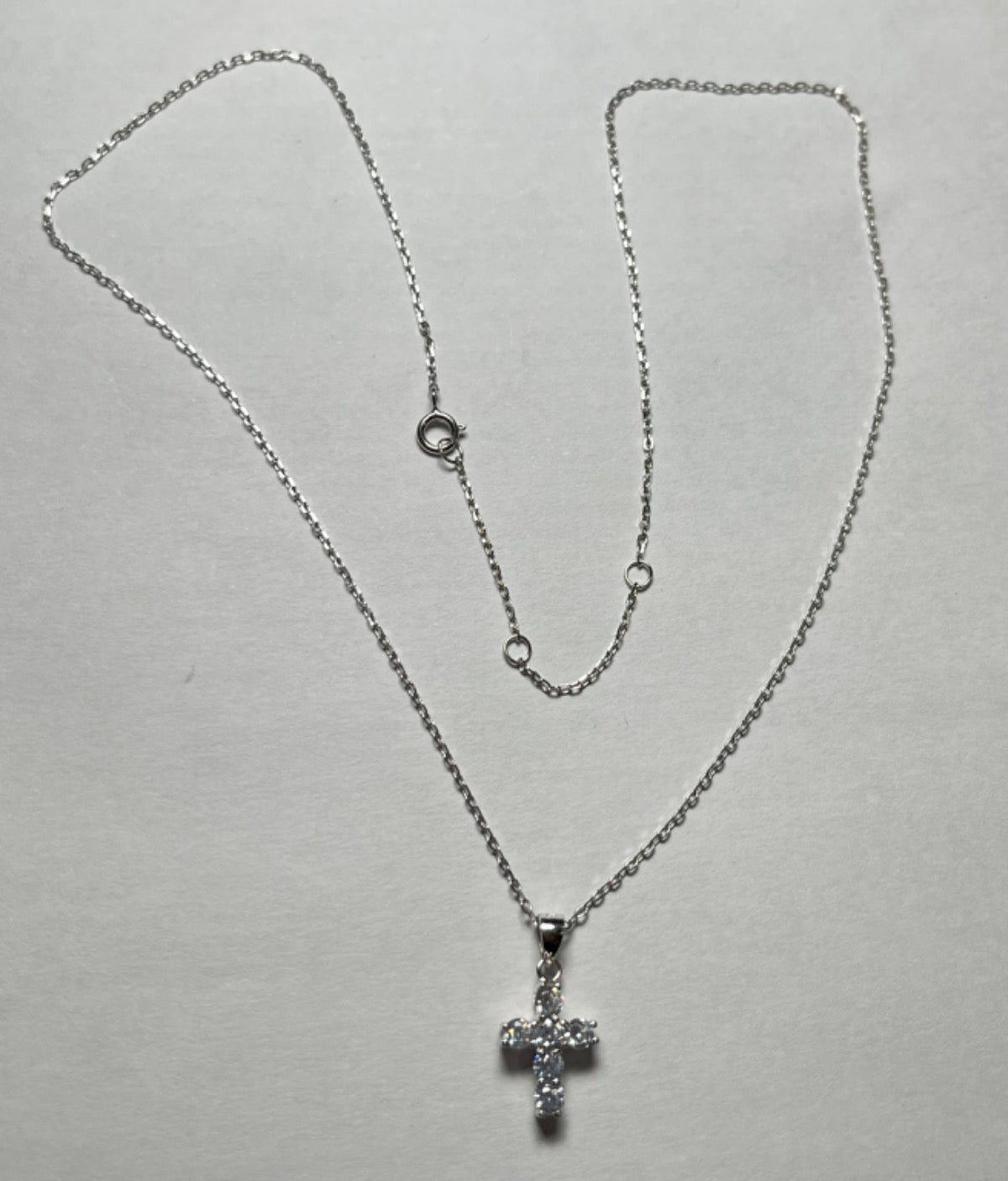 Silver Cross Charm Necklace Set with CZ