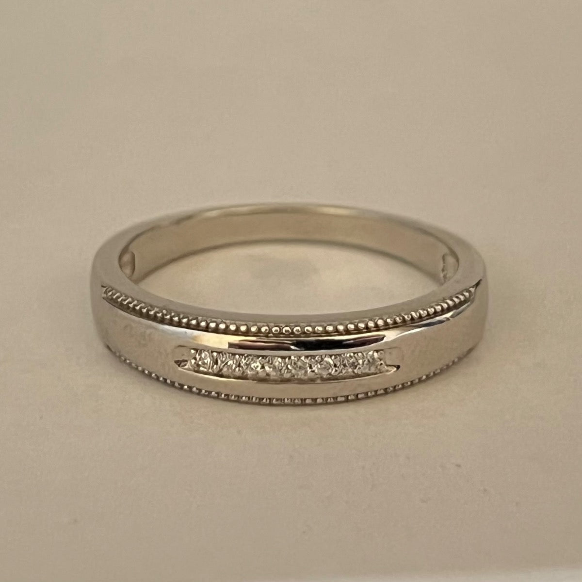 Silver Wedding Band with CZ