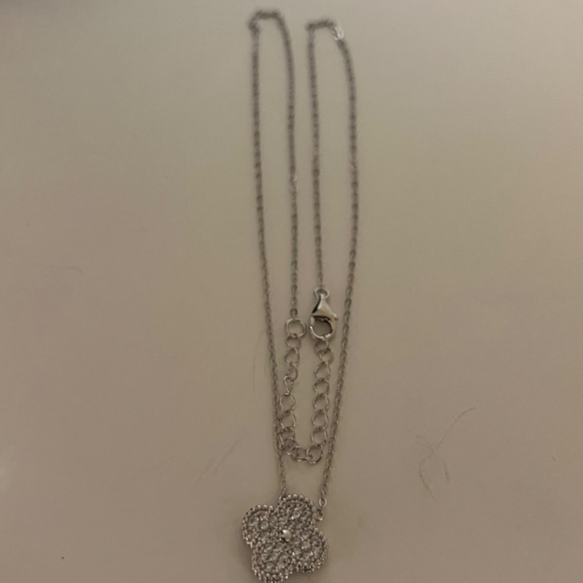 Silver Four Leaf Clover Charm Necklace Set with CZ