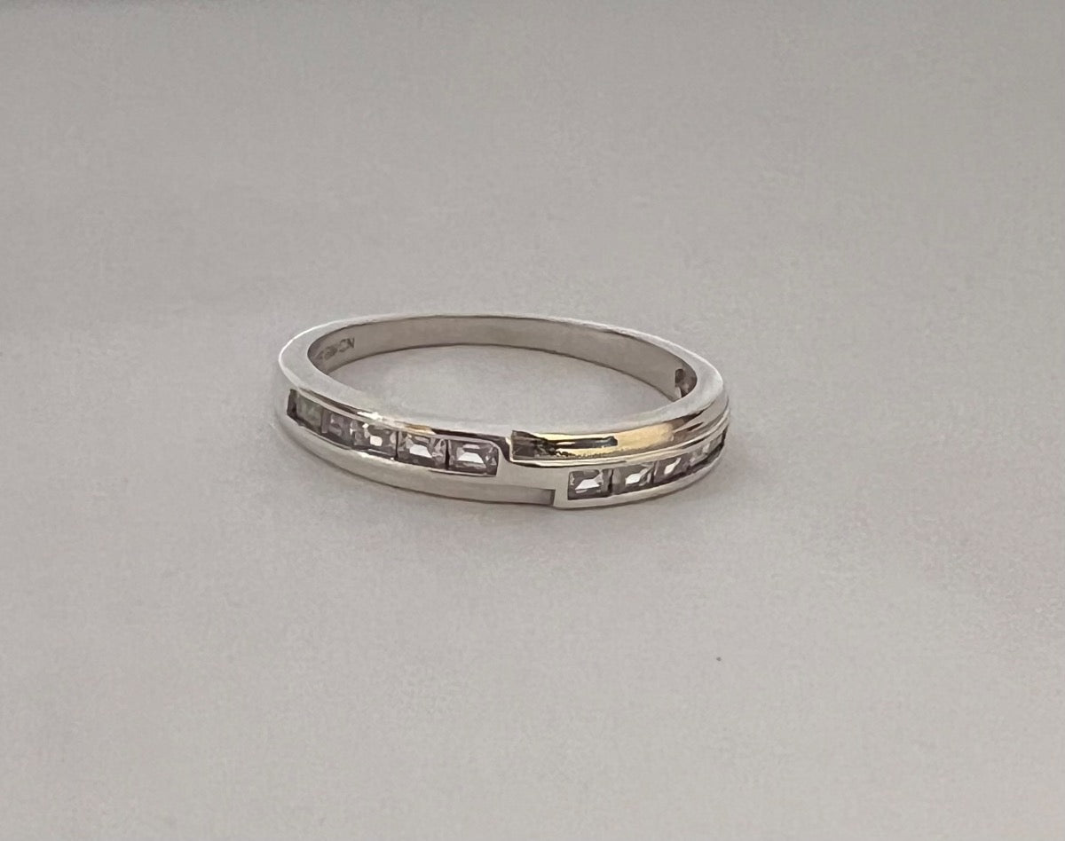Silver Wedding Band with CZ