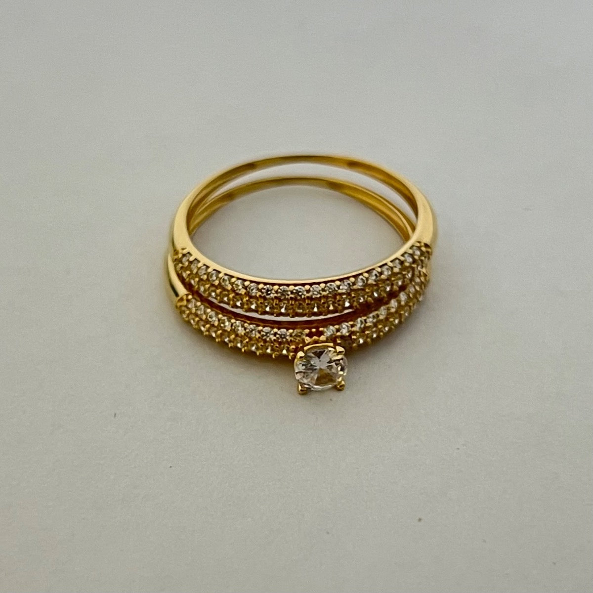 18K Yellow Gold Wedding Band with CZ