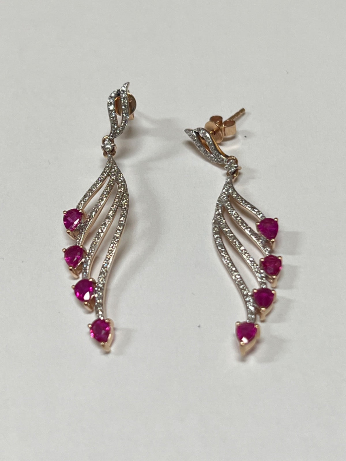 18K Rose Gold 18k Gold Diamond and Pink Sapphire Earrings