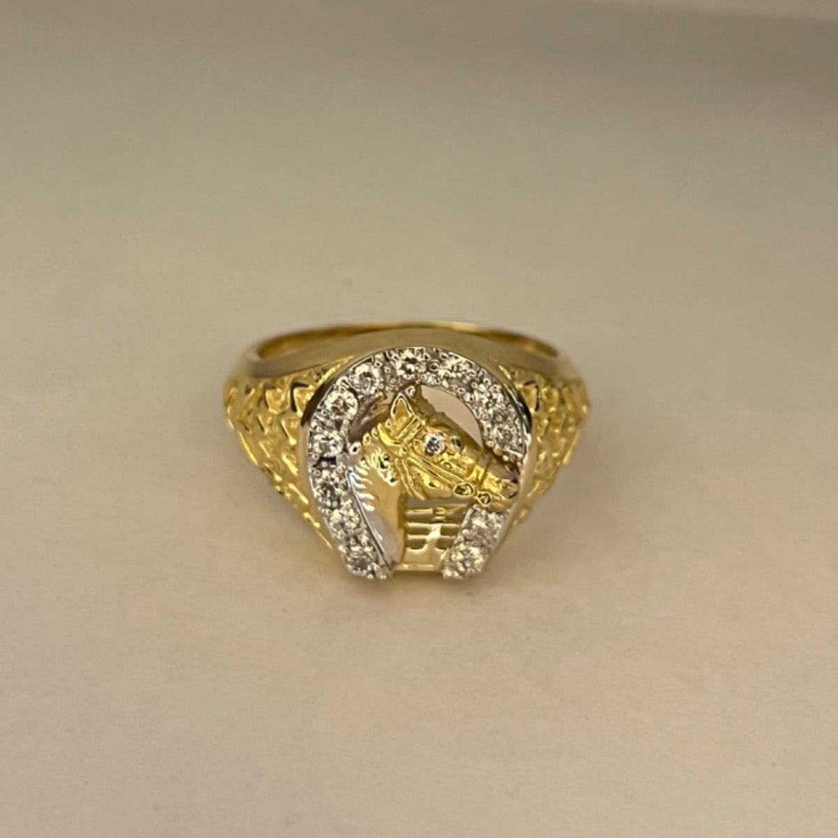 18K Two-Tone Gold Horse Men's Ring with Diamond