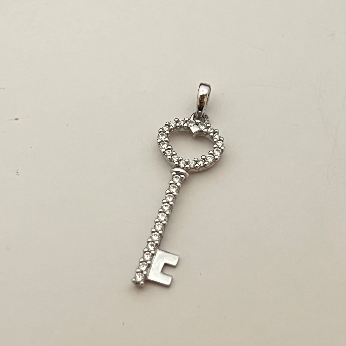 14K White Gold Key Pendant with CZ