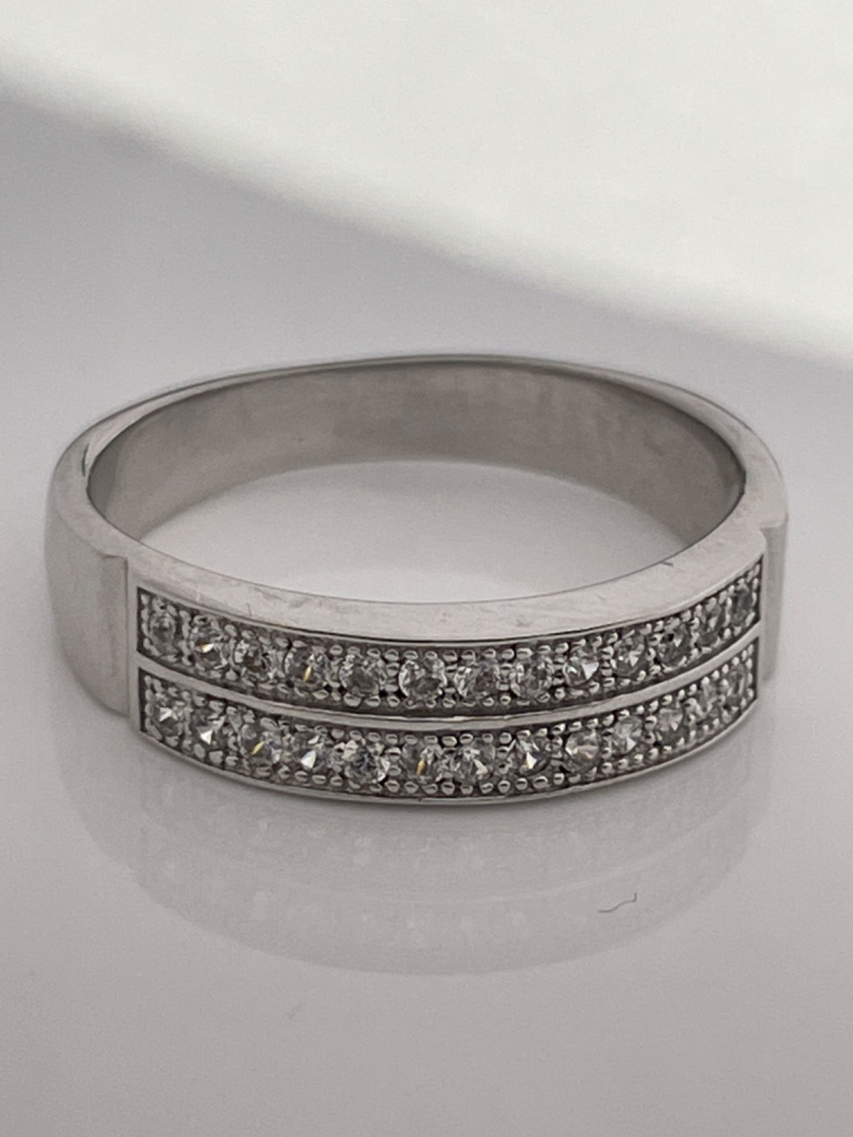 Silver Wedding Band with CZ