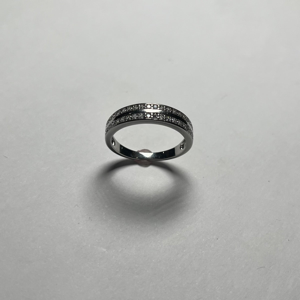 Silver Wedding Band with CZ