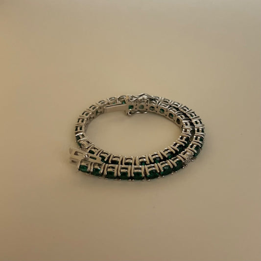 Silver Green Tennis Bracelet with CZ