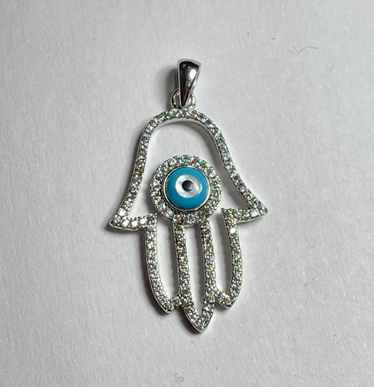 Silver God's Hand Pendant with CZ
