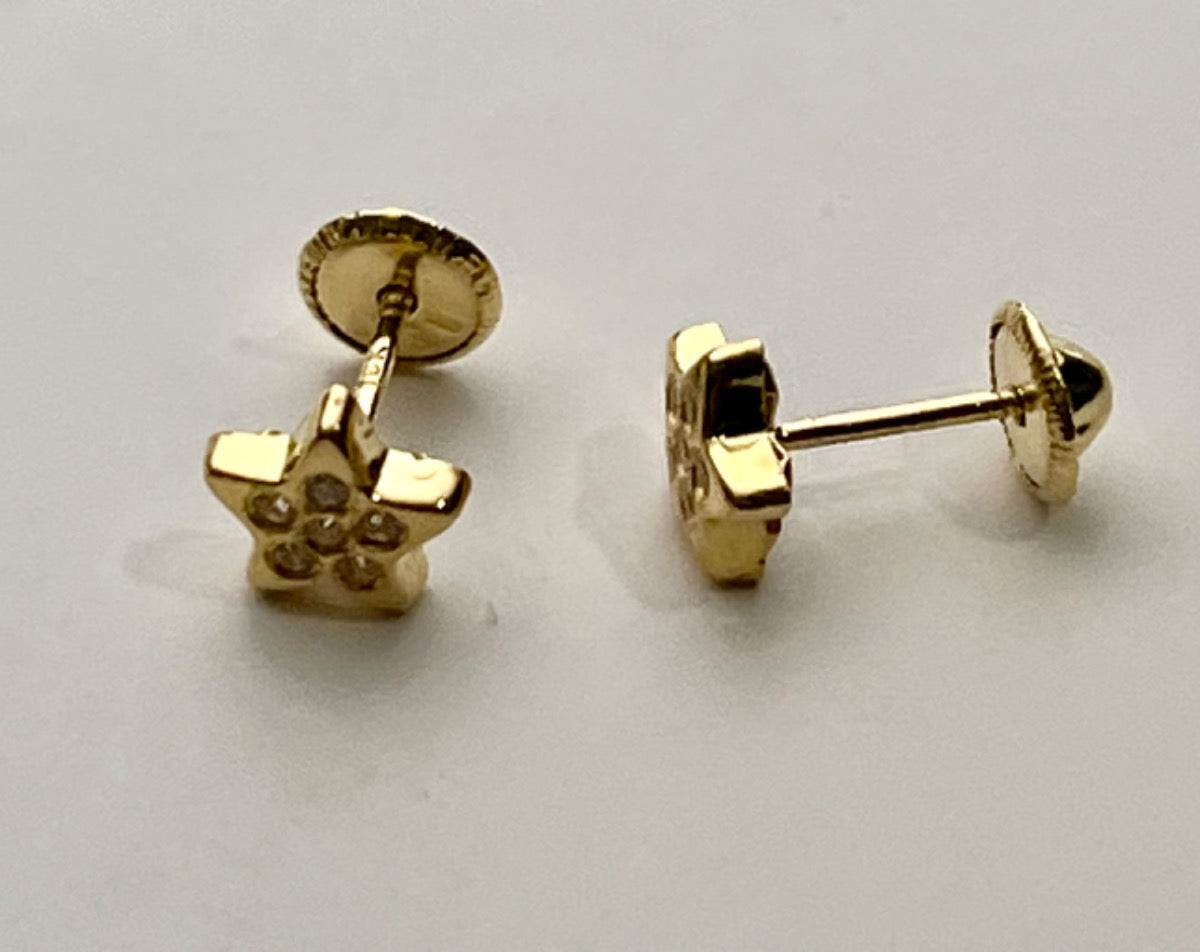 18K Yellow Gold Star Earring with CZ
