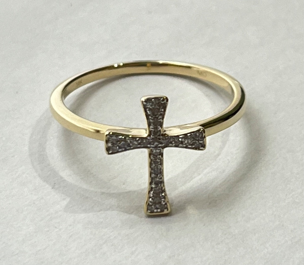 14K Yellow Gold Cross Ring with Diamond