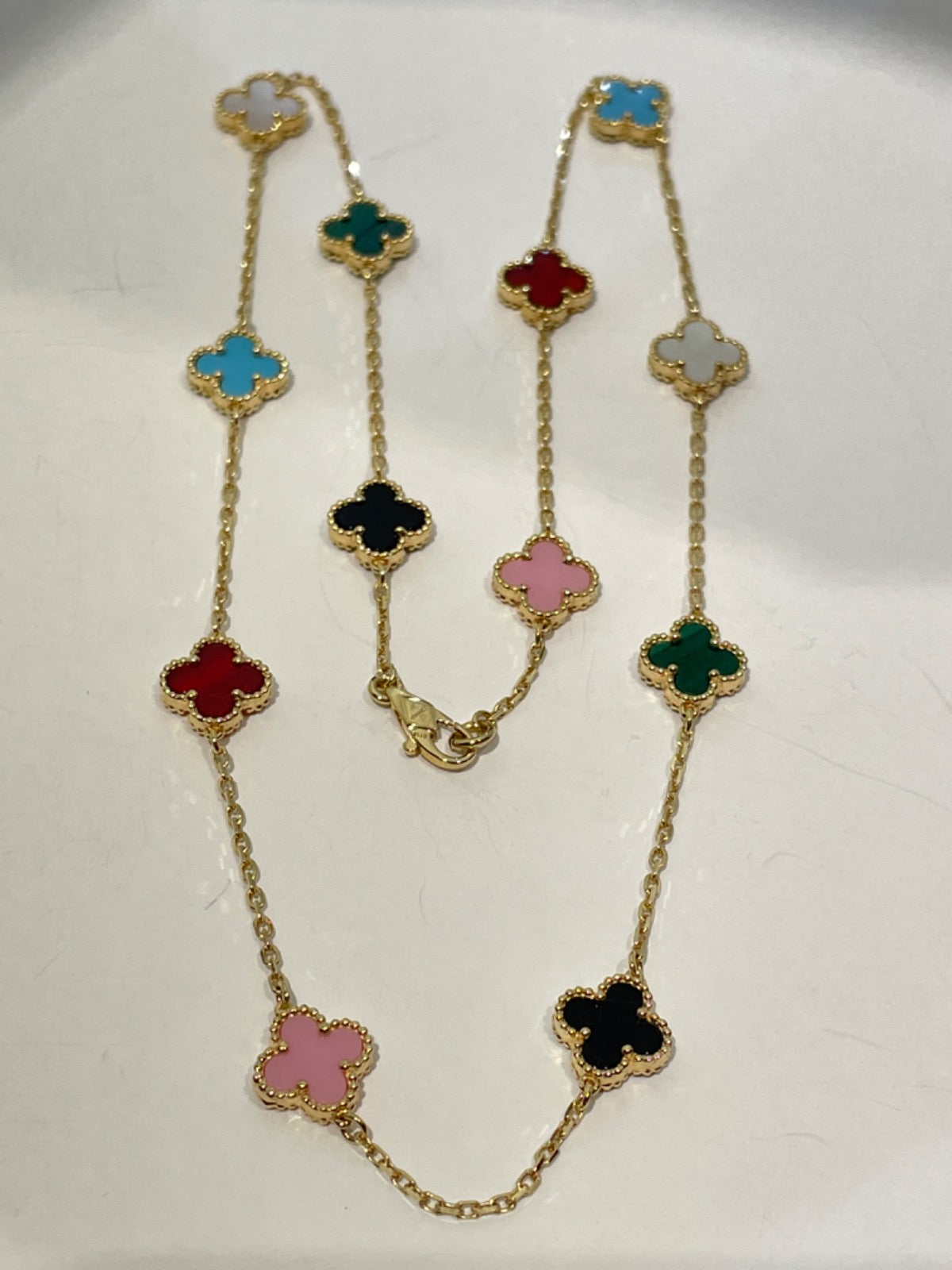 18K Yellow Gold Multicolor Charm Necklace Set
