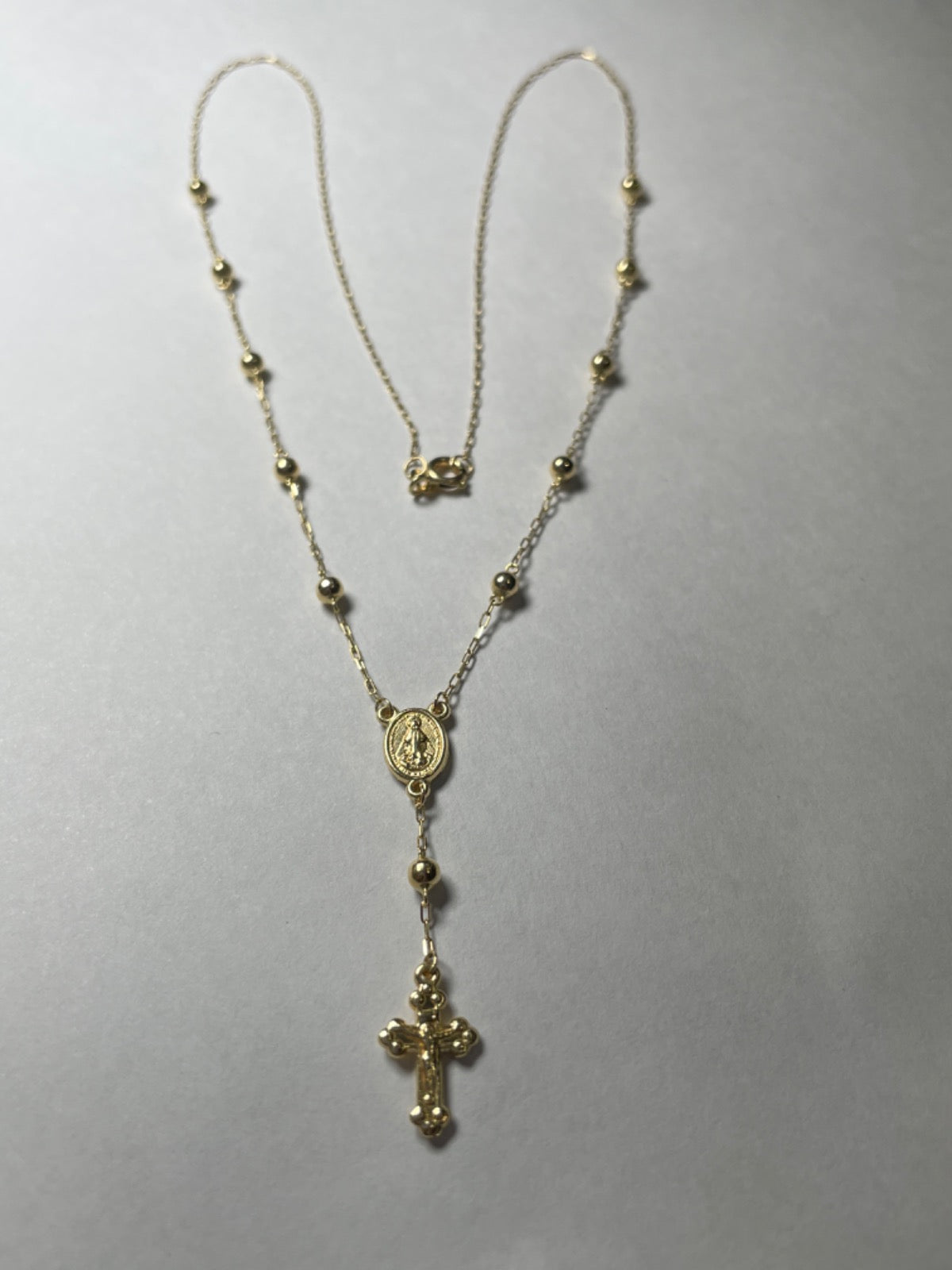 18K Yellow Gold Rosary Charm Necklace Set