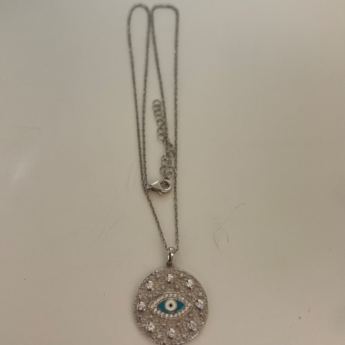 White Silver Evil Eye Charm Necklace Set with CZ
