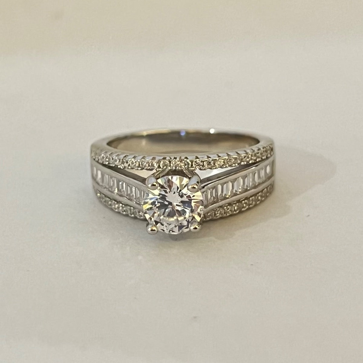 Silver Engagement Ring with CZ