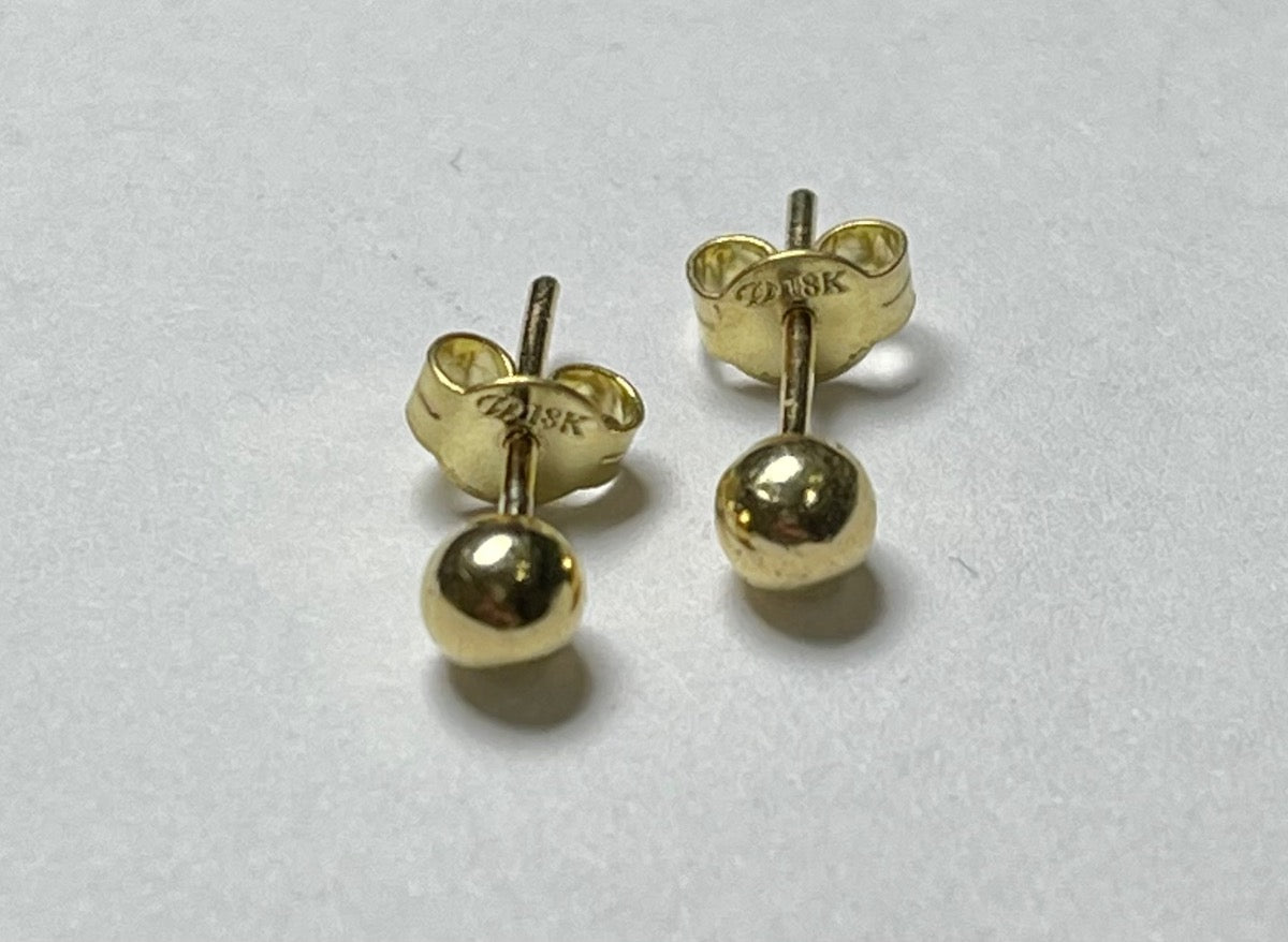 18K Yellow Gold 4mm Ball Earring