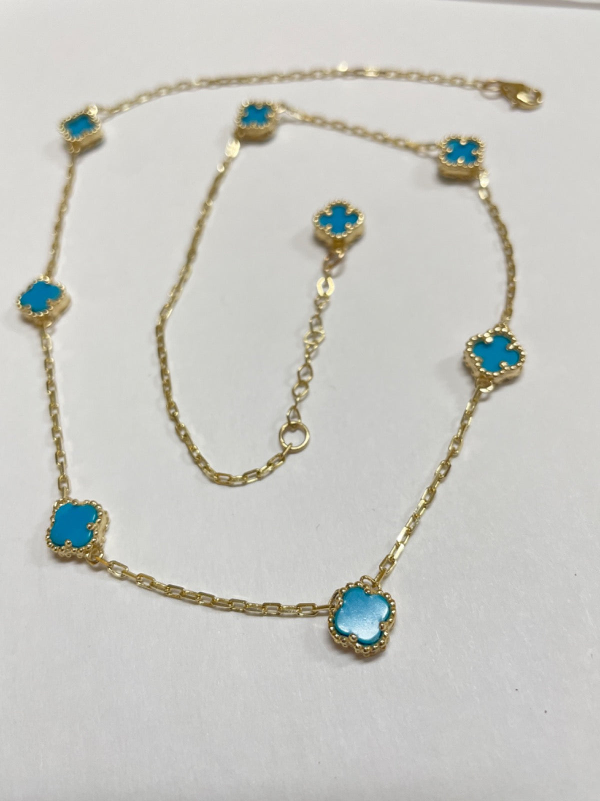 14K Yellow Gold Clover Chain with CZ