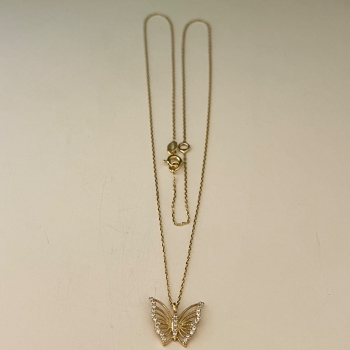 14K Yellow Gold Butterfly Charm Necklace Set with CZ