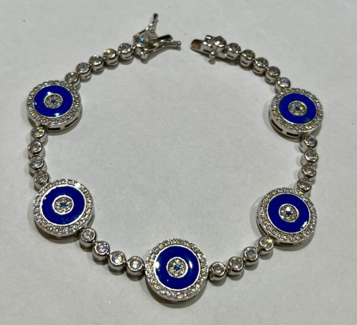 White Silver Eve Eye Bracelet with CZ