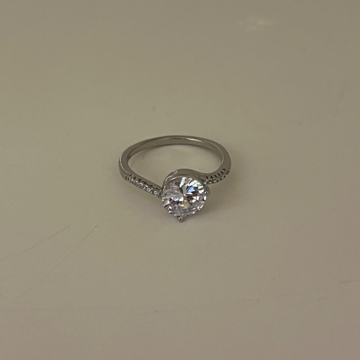 Silver Engagement Ring with CZ