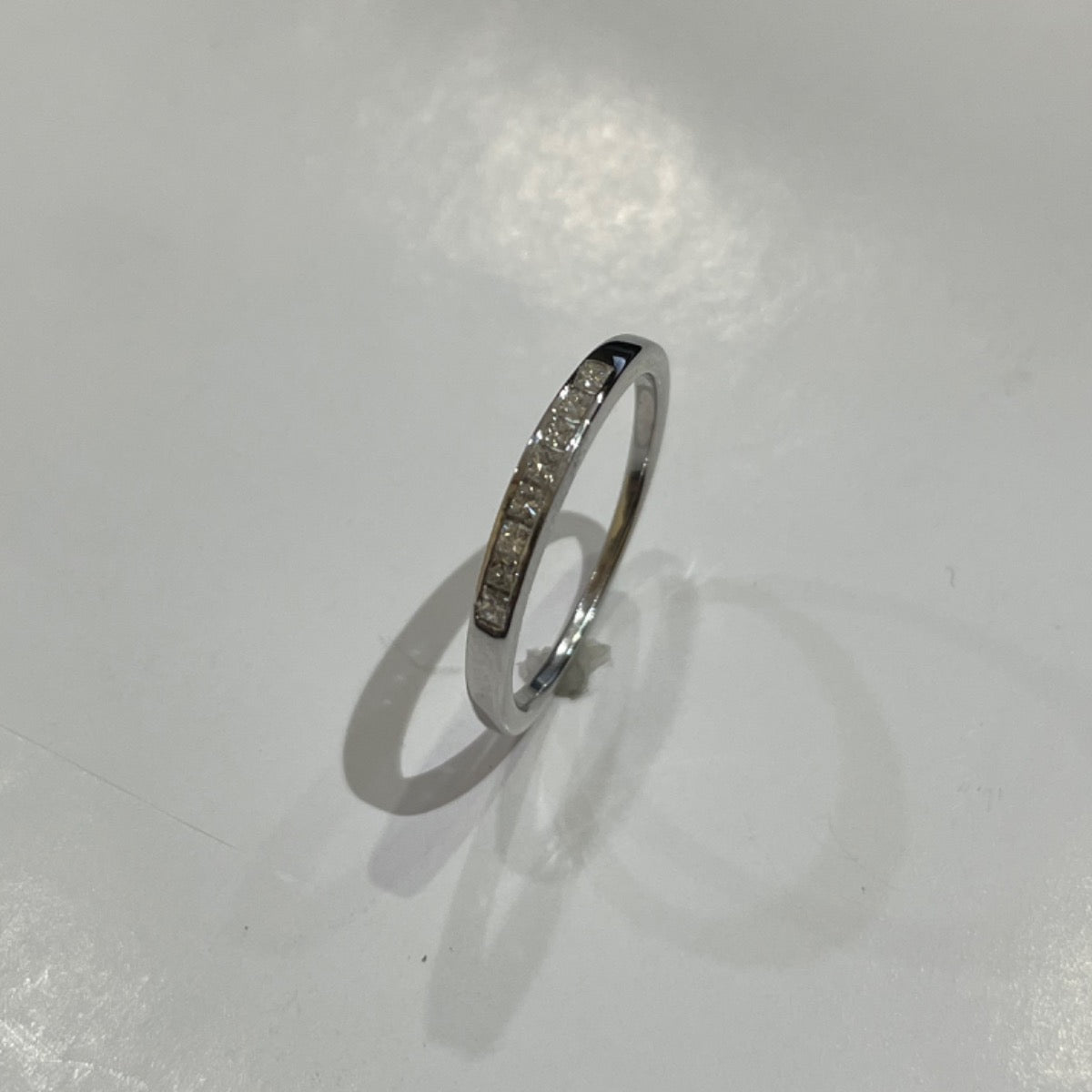 14K White Gold Wedding Band with Diamond