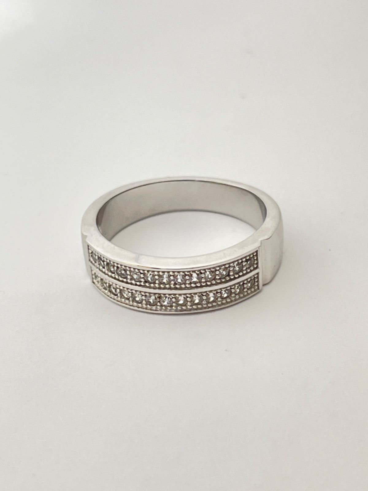 Silver Wedding Band with CZ