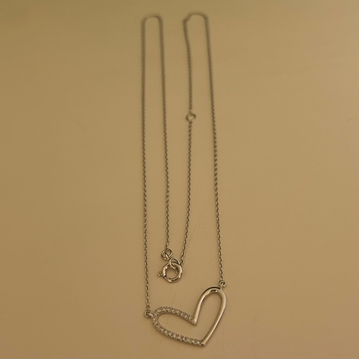 14K White Gold Heart Charm Necklace Set with CZ