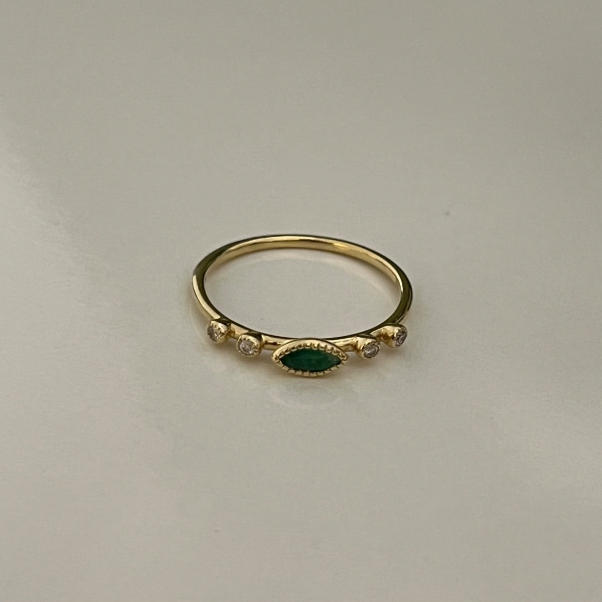 14K Yellow Gold Ring with Emerald and Diamond