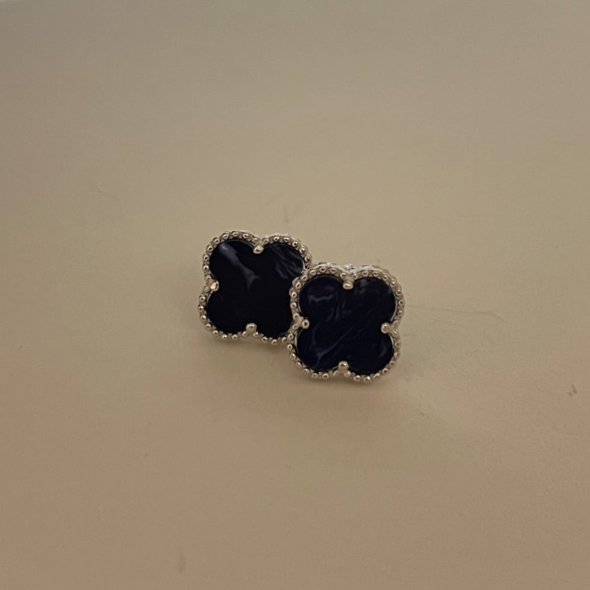 Silver Blue Four Leaf Clover Earring with CZ