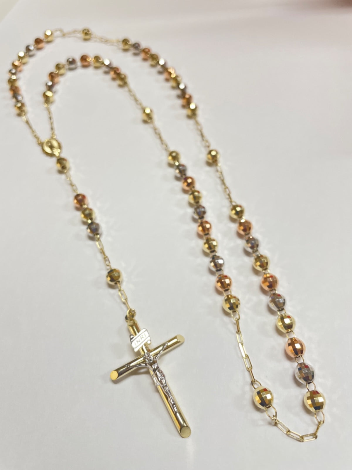 14K Tri-Tone Gold Scapular Charm Necklace Set