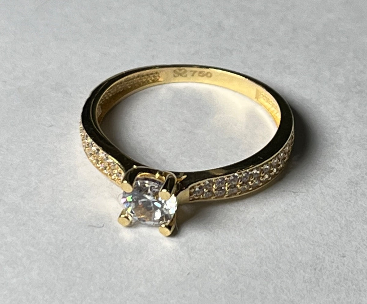 18K Yellow Gold Cz Engagement Ring