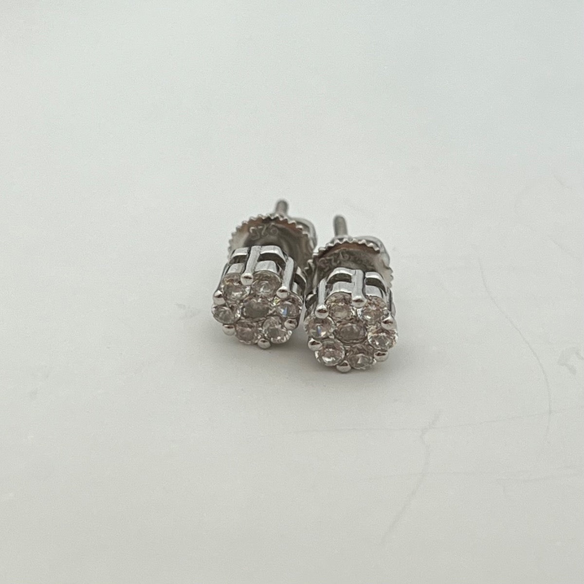 White Silver Flower Earring with CZ