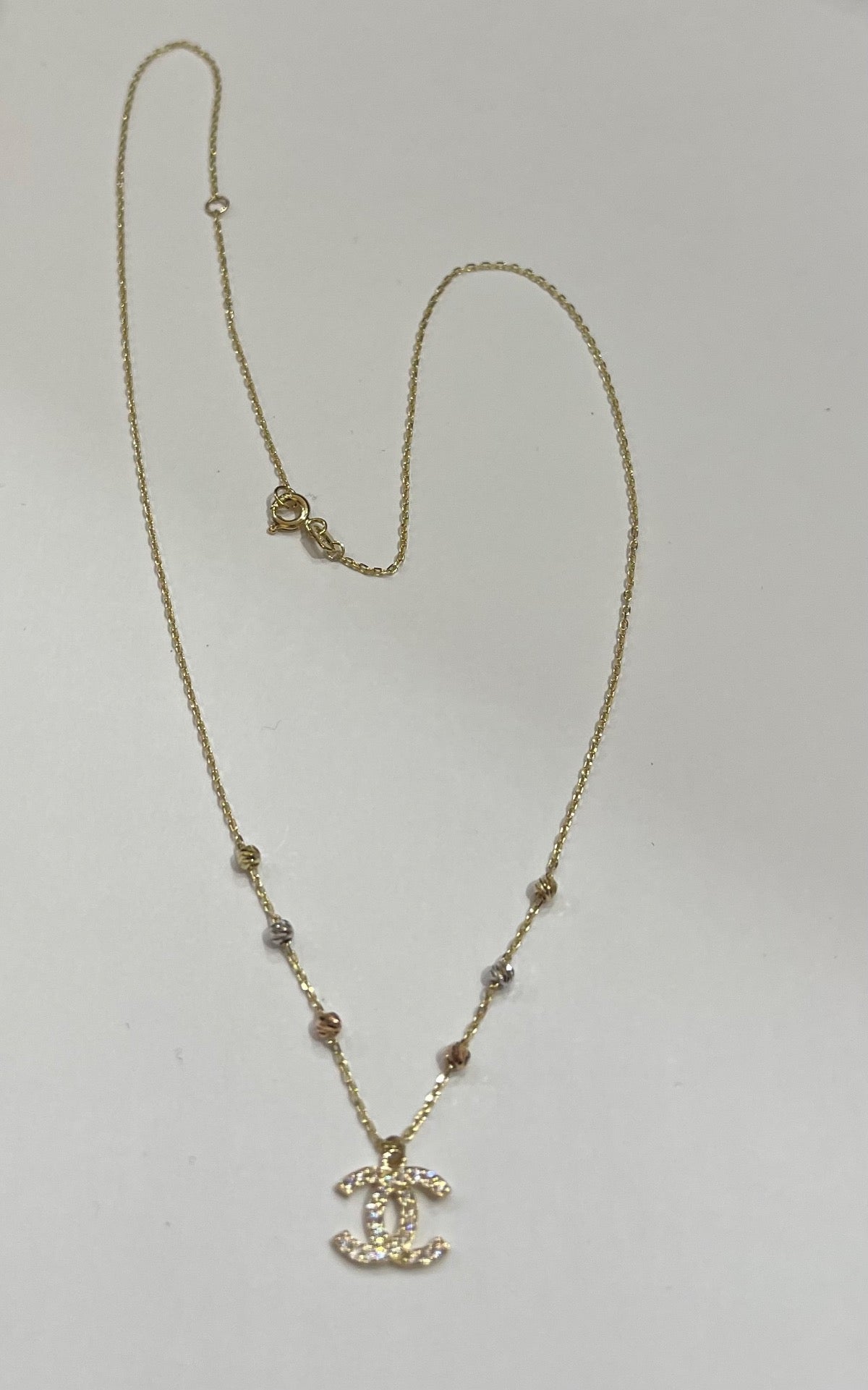 14K Tri-Tone Gold Necklace with CZ