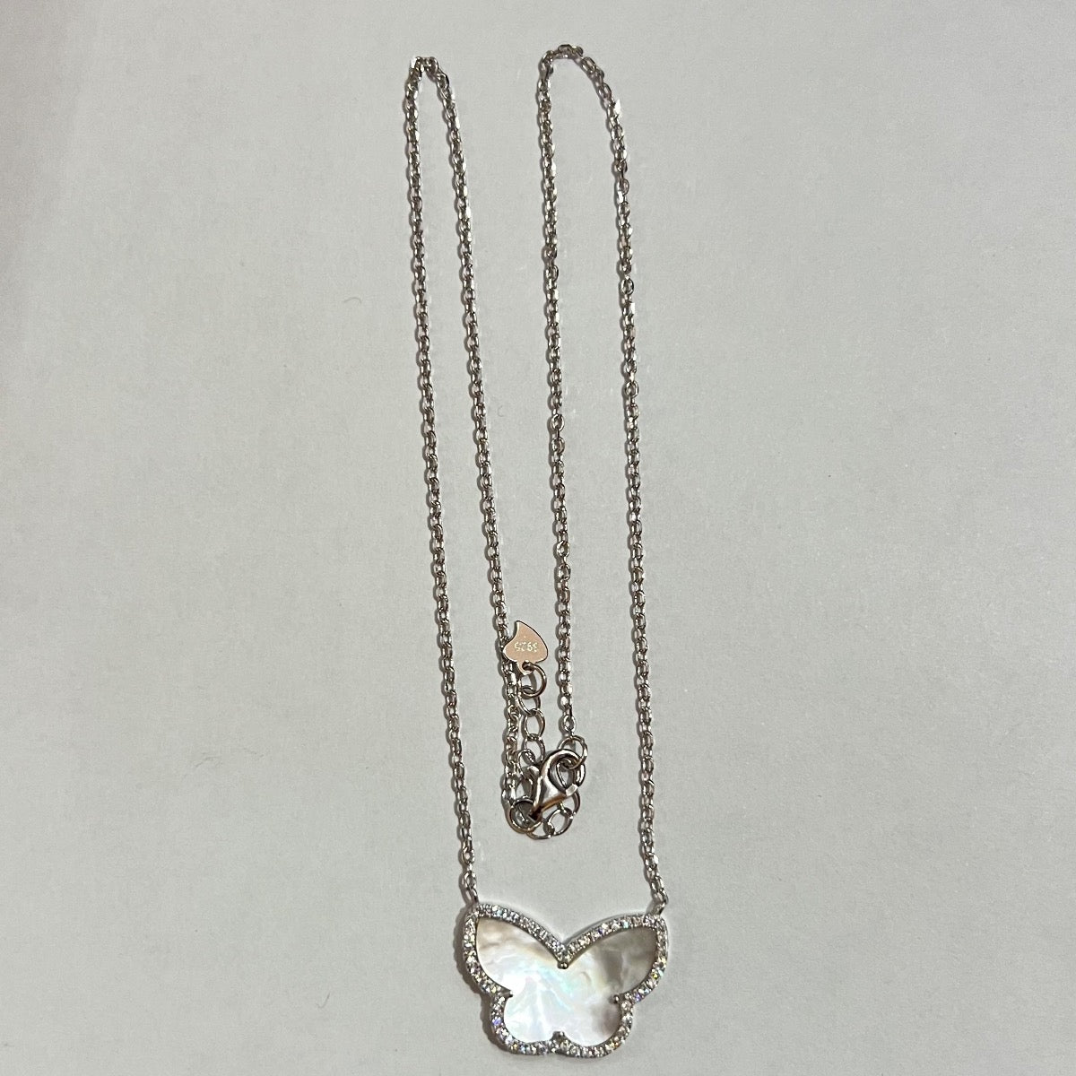 Silver Butterfly Charm Necklace Set with CZ