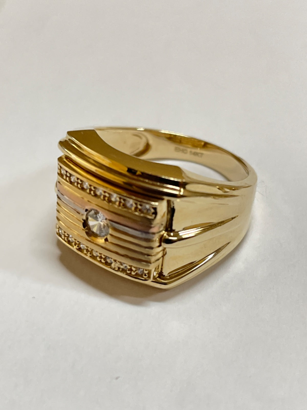 14K Tri-Tone Gold Men's Ring with CZ