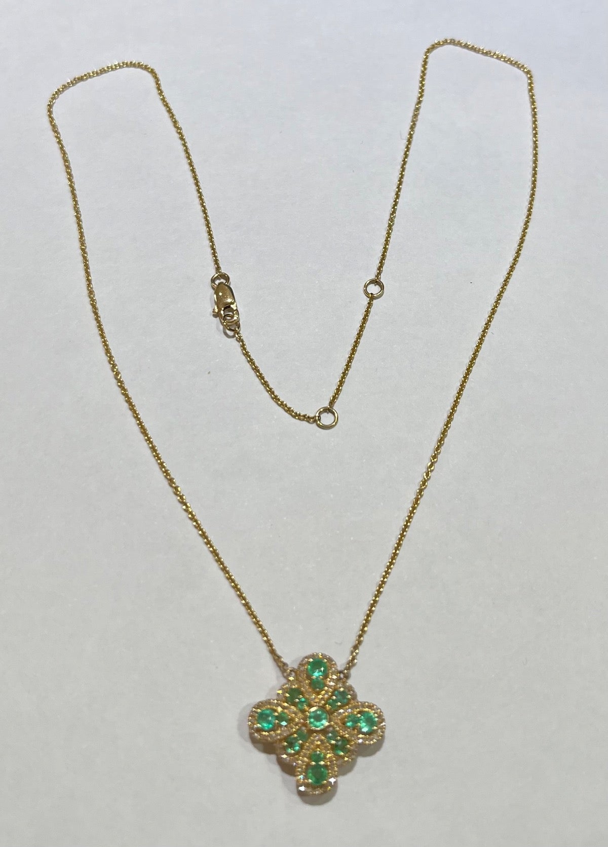14K Yellow Gold Charm Necklace Set with Diamond and Emerald