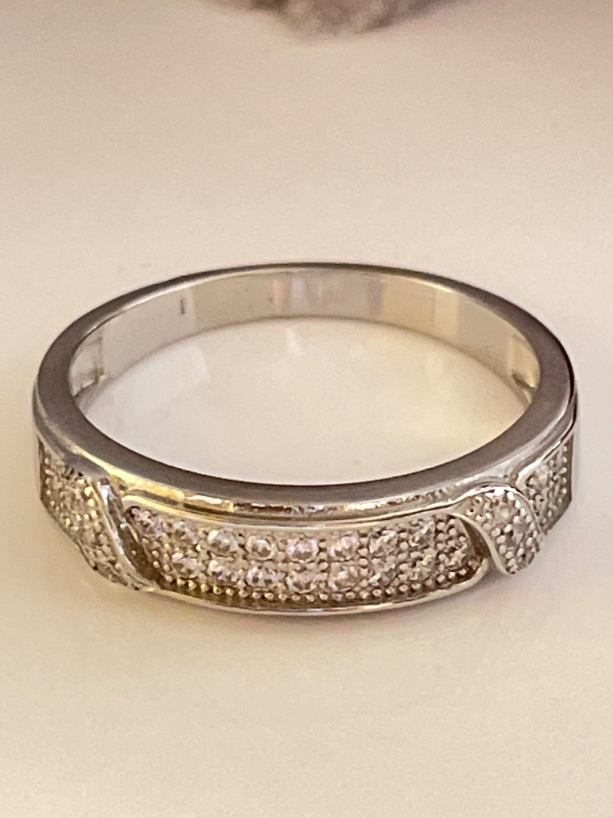 Silver Wedding Band with CZ