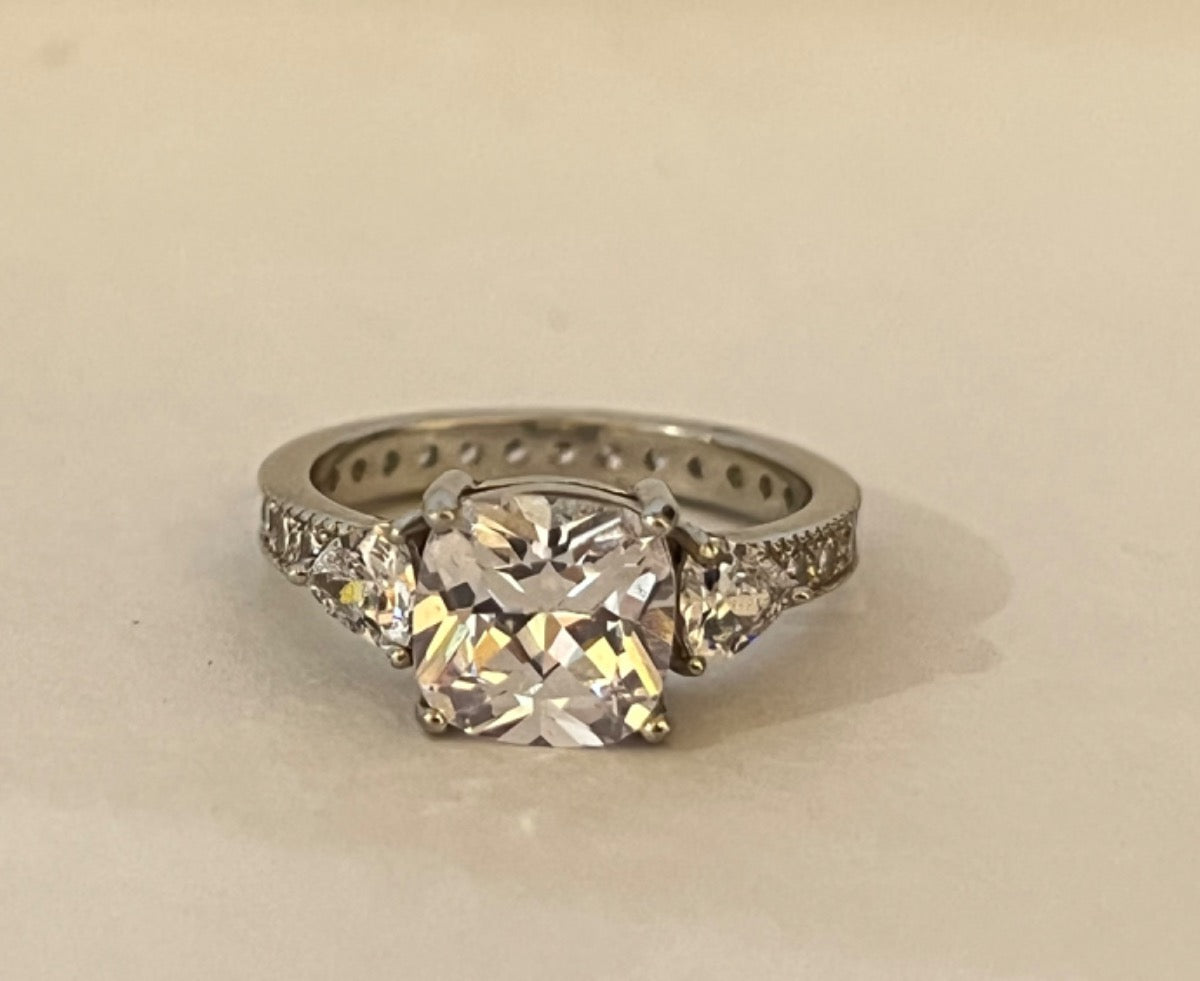 Silver Engagement Ring with CZ