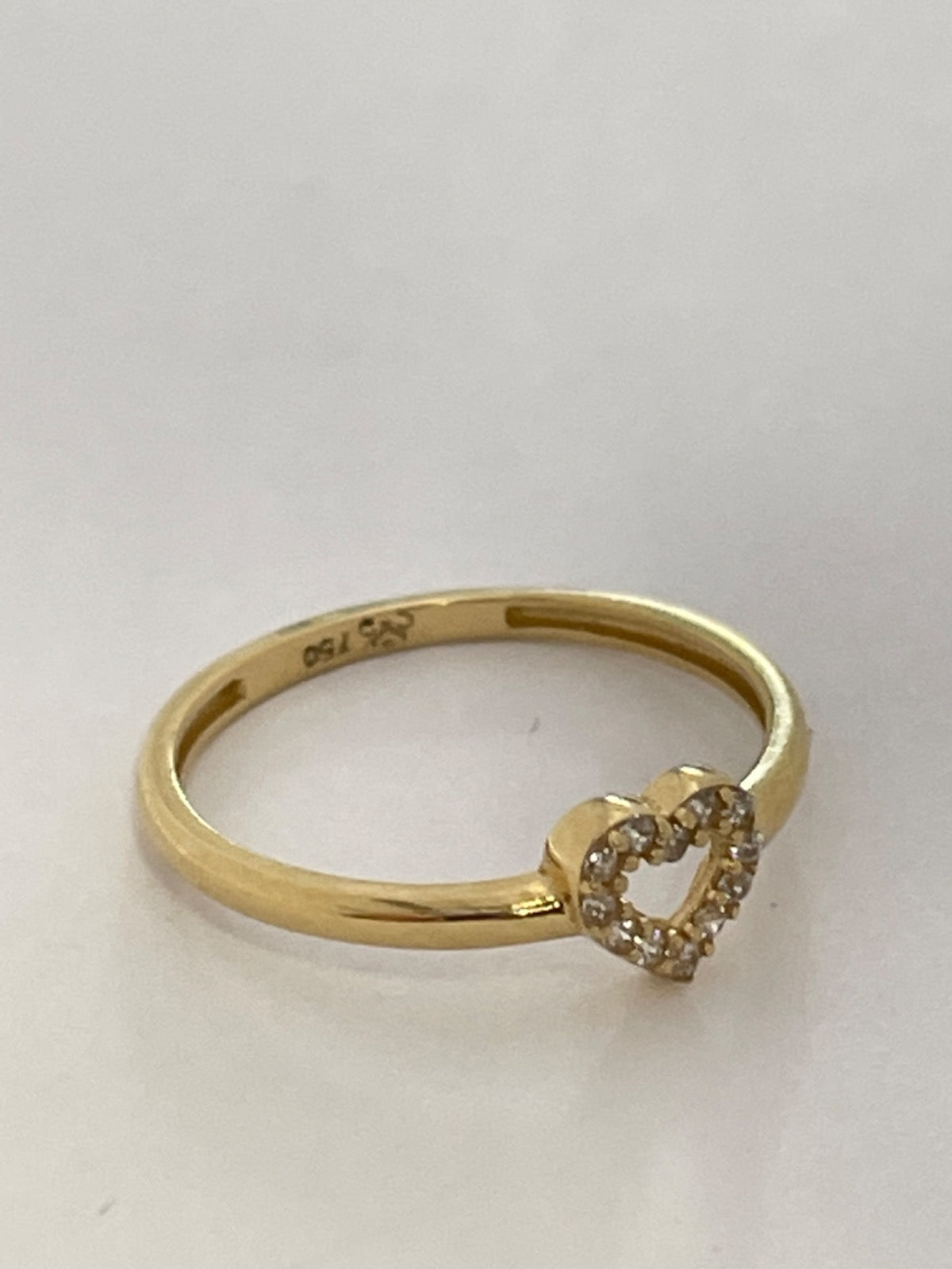 18K Yellow Gold Heart Ring with CZ
