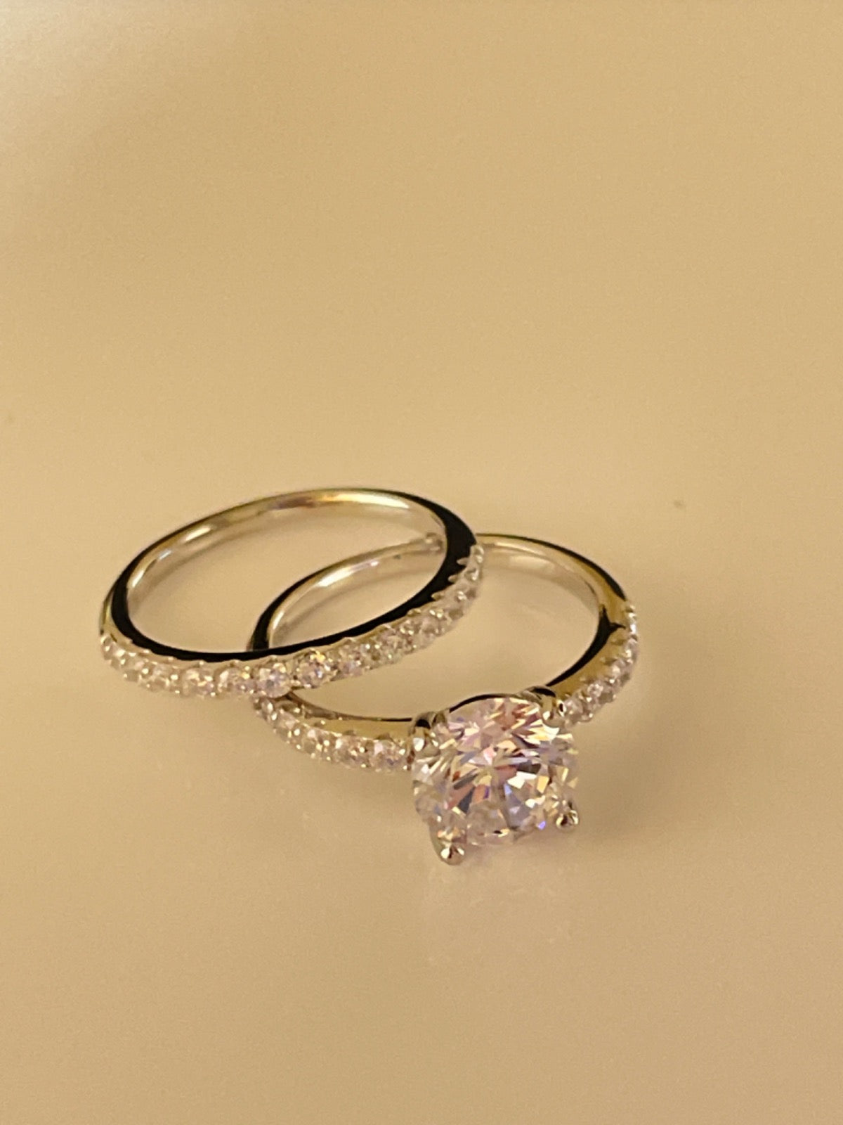 White Silver Engagement Ring with CZ